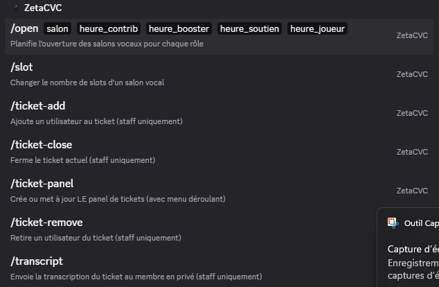 Interface de commandes pour bot Discord
